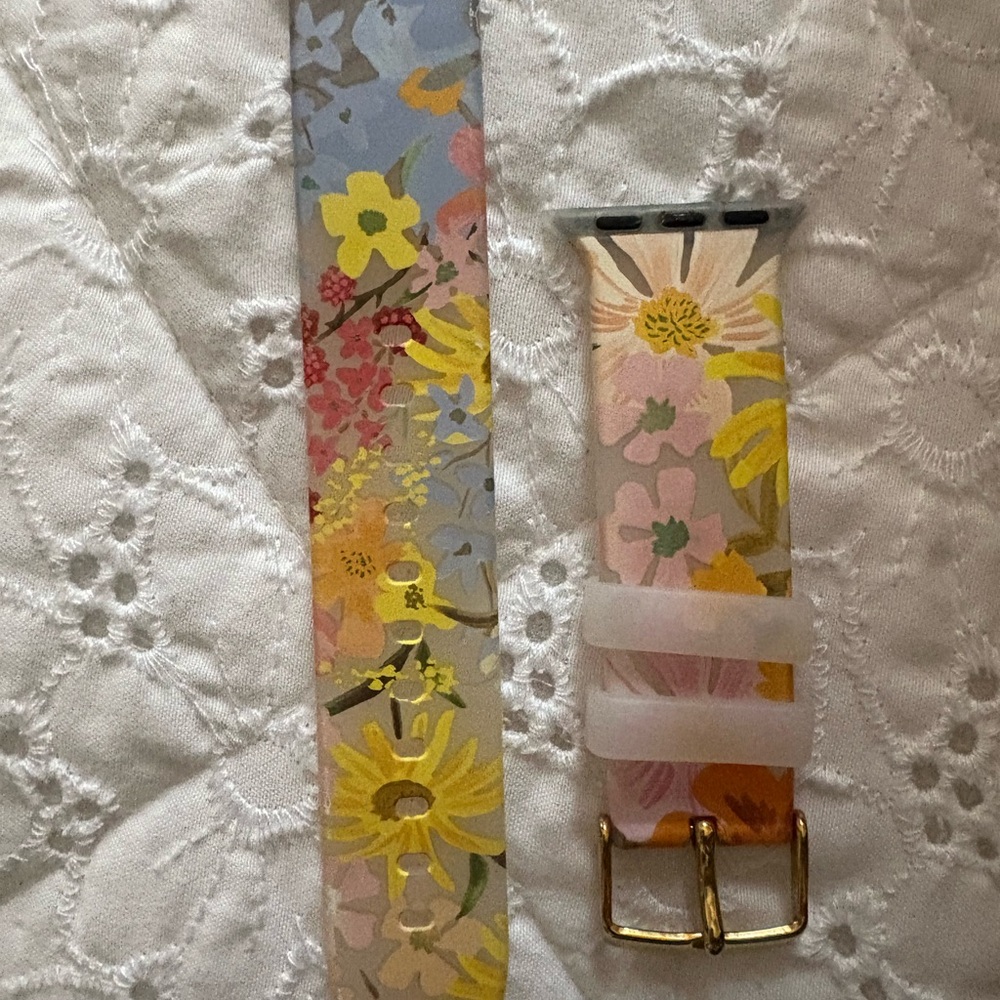 Floral Patterned Watch Band with Gold Buckle